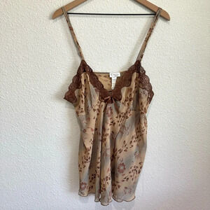 VTG Cinema Etoile Women's Large Y2K‎ Mini Dress Lingerie Brown Floral Babydoll
